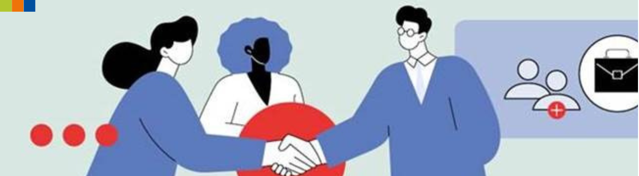 Abstrakte Grafik in MigraNet-Farben symbolisiert Vielfalt, Offenheit und erfolgreiche Zusammenarbeit im Unternehmen.